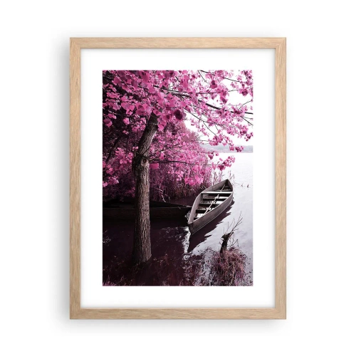 Pôster com moldura de carvalho claro - Em silêncio cor-de-rosa - 30x40 cm