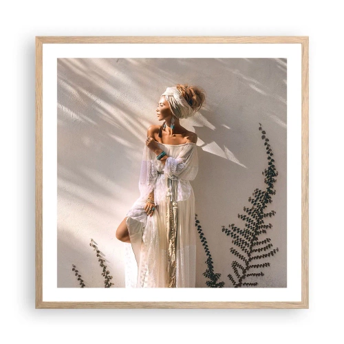 Pôster com moldura de carvalho claro - O sol e a garota - 60x60 cm