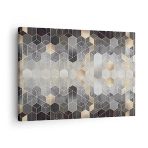 Quadro em tela - Padrão geométrico em tons dourados - 70x50cm - Composição do diamante - Decoração de parede moderna para a sala de estar e quarto ARTTOR