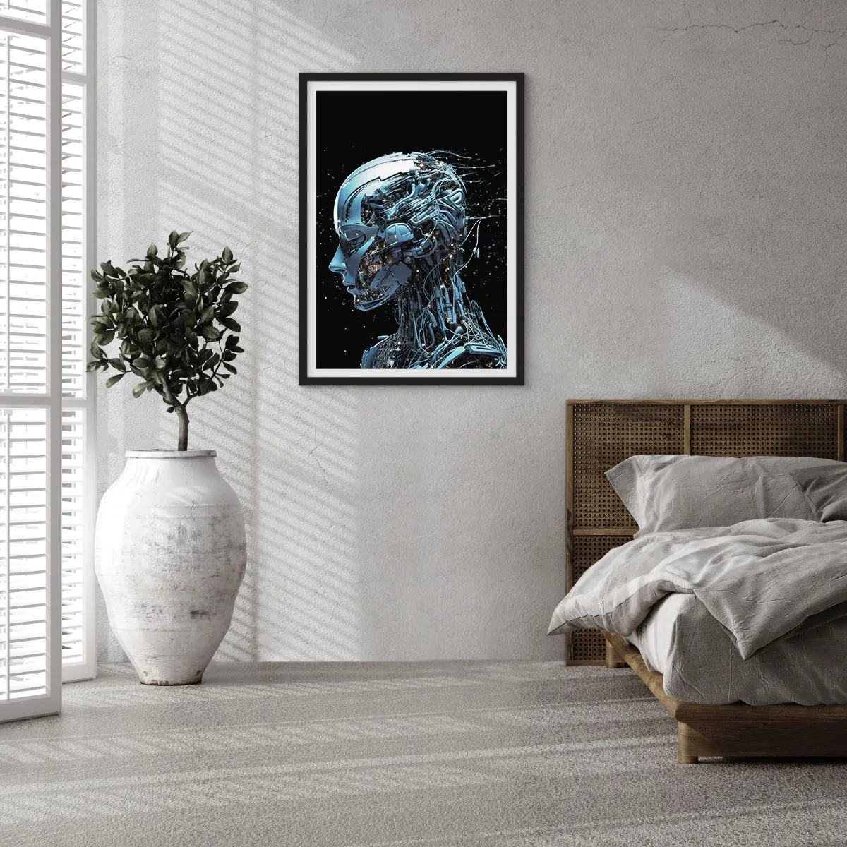 Pôster com moldura preta - Figura cibernética em estilo futurista - 50x70cm - A tecnologia é uma mulher - Decoração de parede moderna para a sala de estar e quarto ARTTOR