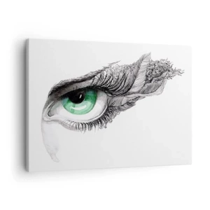 Quadro em tela - Olho artístico com íris verde e detalhes de desenho - 70x50cm - Bonita e pronta para atacar - Decoração de parede moderna para a sala de estar e quarto ARTTOR