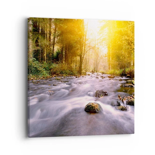 Quadro em tela - Malaquita em um cenário de ouro e prata - 40x40 cm