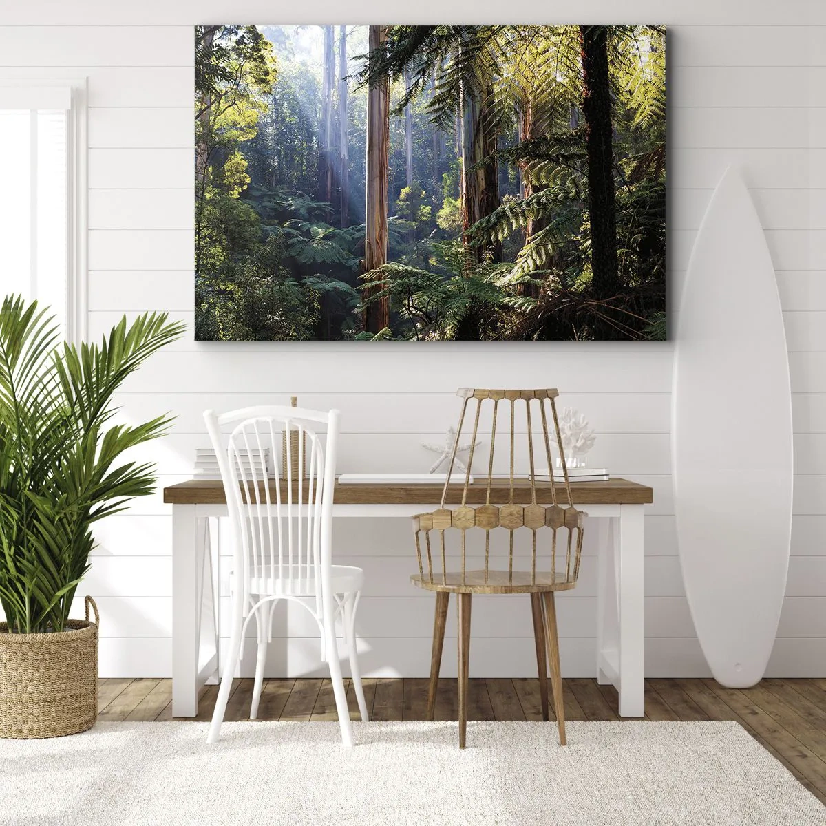 Quadro em tela - Floresta tropical iluminada pelos raios do sol - 70x50cm - Um conto de fadas da floresta - Decoração de parede moderna para a sala de estar e quarto ARTTOR