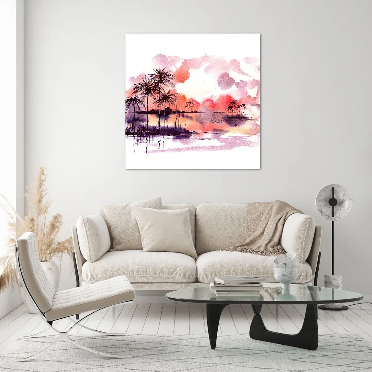 Quadro em vidro - A tranquilidade dos trópicos em vermelho - 40x40 cm