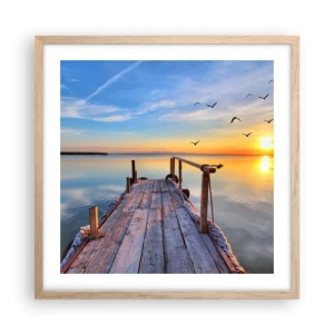 Pôster com moldura de carvalho claro - Caminhando em direção ao sol - 50x50 cm