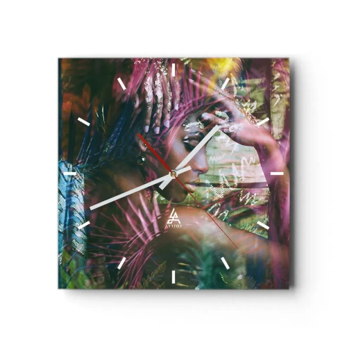 Relógio de parede - Relógio em vidro - Mãe Natureza na selva - 30x30 cm