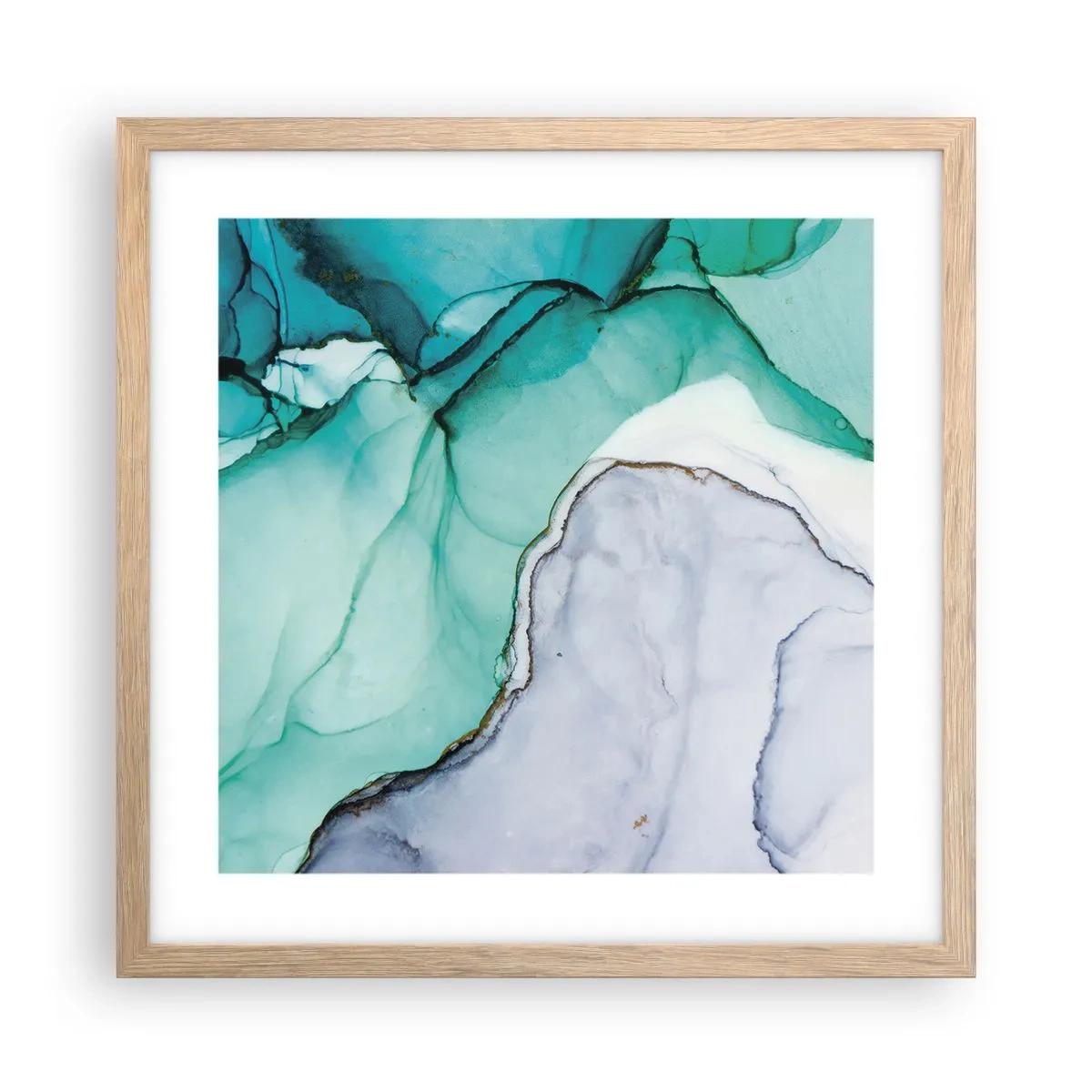 Pôster com moldura de carvalho claro - Estudo em turquesa - 40x40 cm