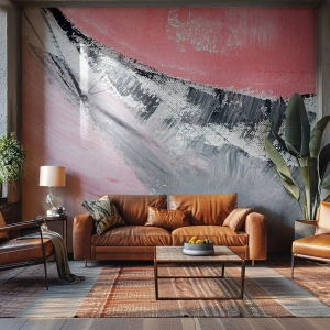Papel de Parede Standard Eco - Pintura abstrata rosa e cinza com traços dinâmicos - 100x70cm - Composição à medida - Decoração de parede moderna para a sala de estar e quarto ARTTOR