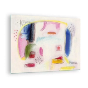 Quadro em vidro - Abstração colorida com formas geométricas e pastéis - 70x50cm - Mais convexo do que côncavo ou plano - Decoração de parede moderna para a sala de estar e quarto ARTTOR