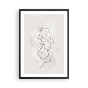 Pôster com moldura preta - Arte facial minimalista criada com uma única linha - 50x70cm - Emaranhados num abraço - Decoração de parede moderna para a sala de estar e quarto ARTTOR