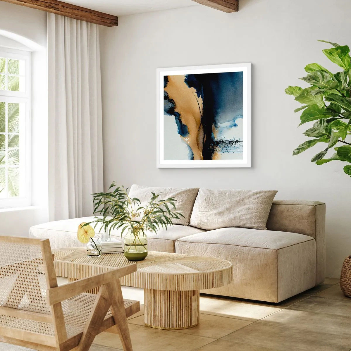 Pôster em moldura branca - Atrás da cortina - 60x60 cm