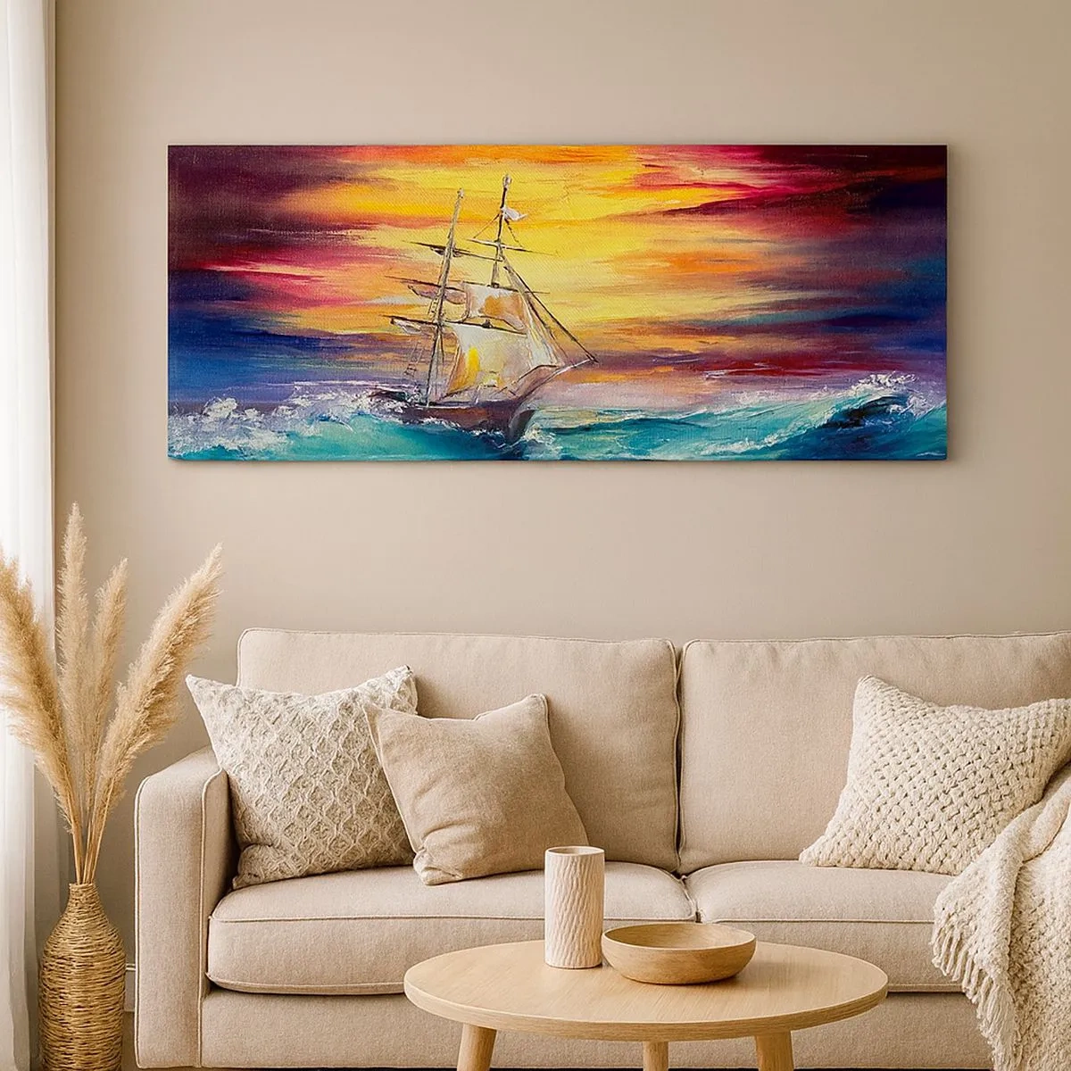 Quadro em tela - Corajosamente contra as ondas - 100x40 cm