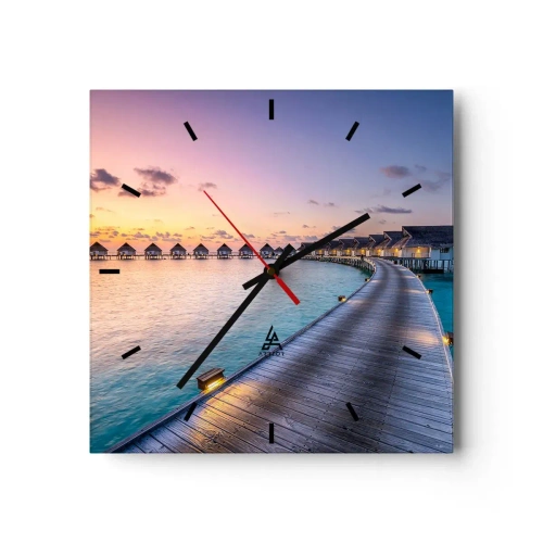 Relógio de parede - Relógio em vidro - Férias - de volta às fontes - 30x30 cm