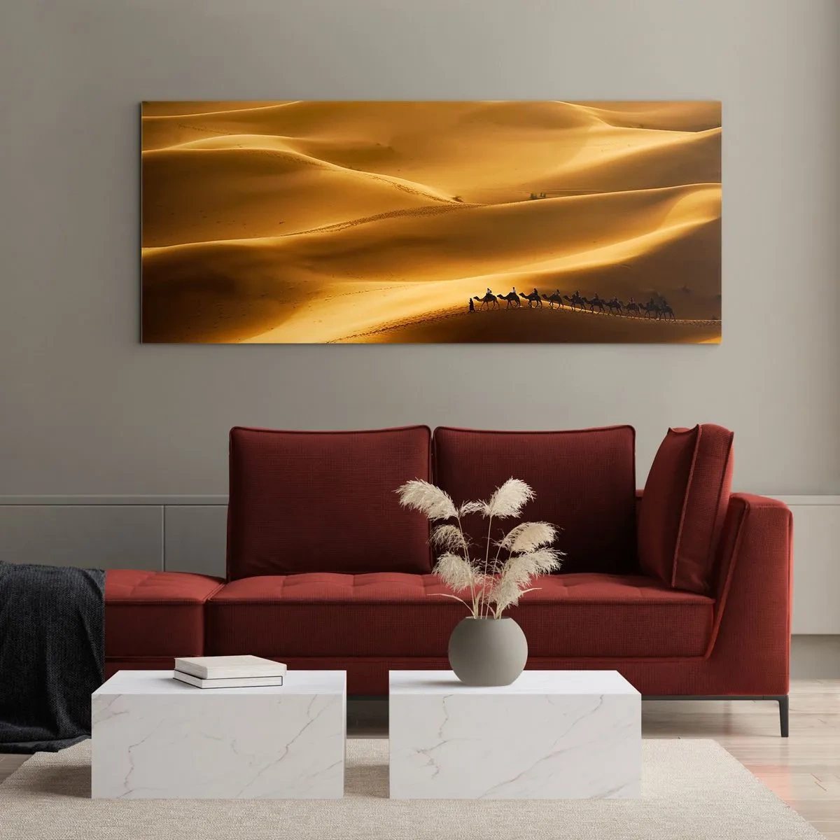 Quadro em vidro - Caravana nas ondas do deserto - 140x50 cm