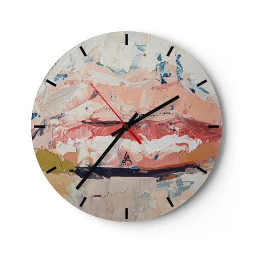Relógio de parede - Relógio em vidro - Textura abstrata de tintas em tons de bege e rosa - 30x30cm - Desperta os sentidos - Decoração de parede moderna para a sala de estar, cozinha e quarto ARTTOR