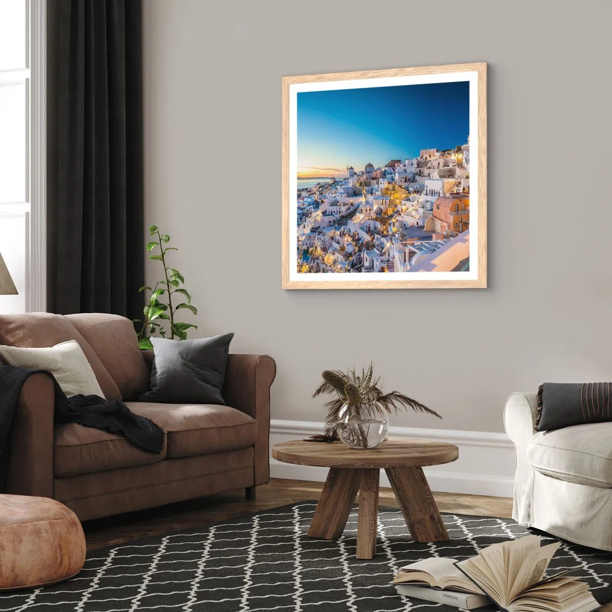 Pôster com moldura de carvalho claro - A essência grega - 50x50 cm