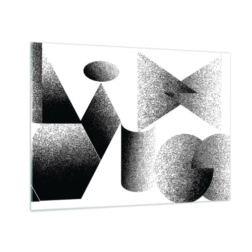 Quadro em vidro - Abstração em preto e branco com formas geométricas - 70x50cm - Ângulos e ovais - Decoração de parede moderna para a sala de estar e quarto ARTTOR
