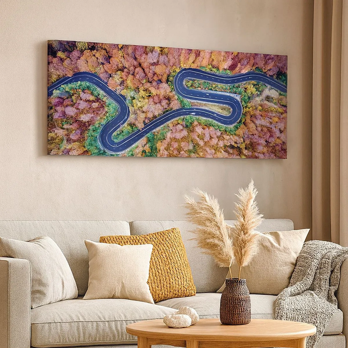 Quadro em tela - Estrada sinuosa pela floresta - 100x40 cm