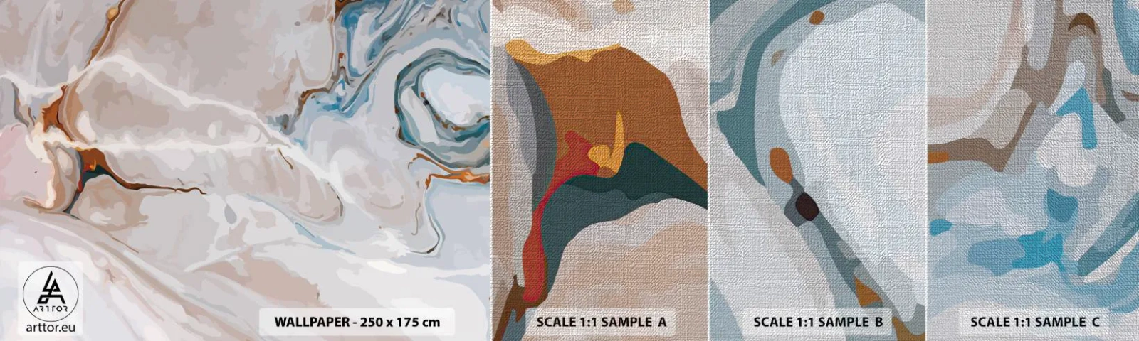 Amostra de papel de parede Premium Canvas - Meandros azuis sob branco - Abstração, Pedaço, Padrão Moderno - 100x30 cm