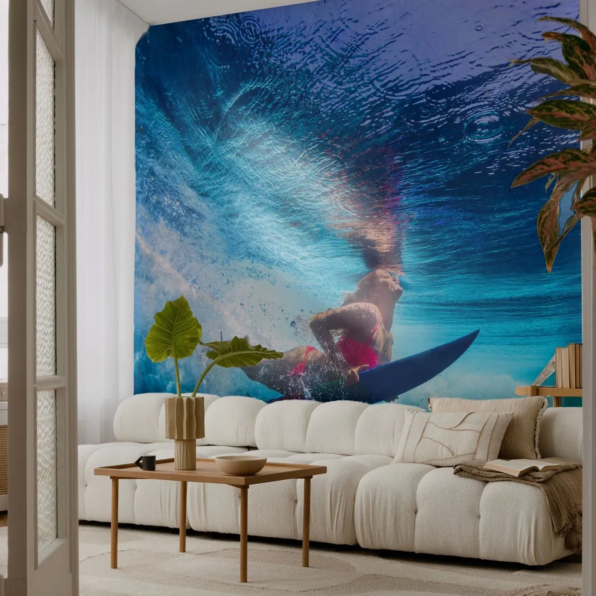 Papel de Parede Premium Sand - Profundidade da alegria - Surfar, Mulher, Esporte - 100x70 cm