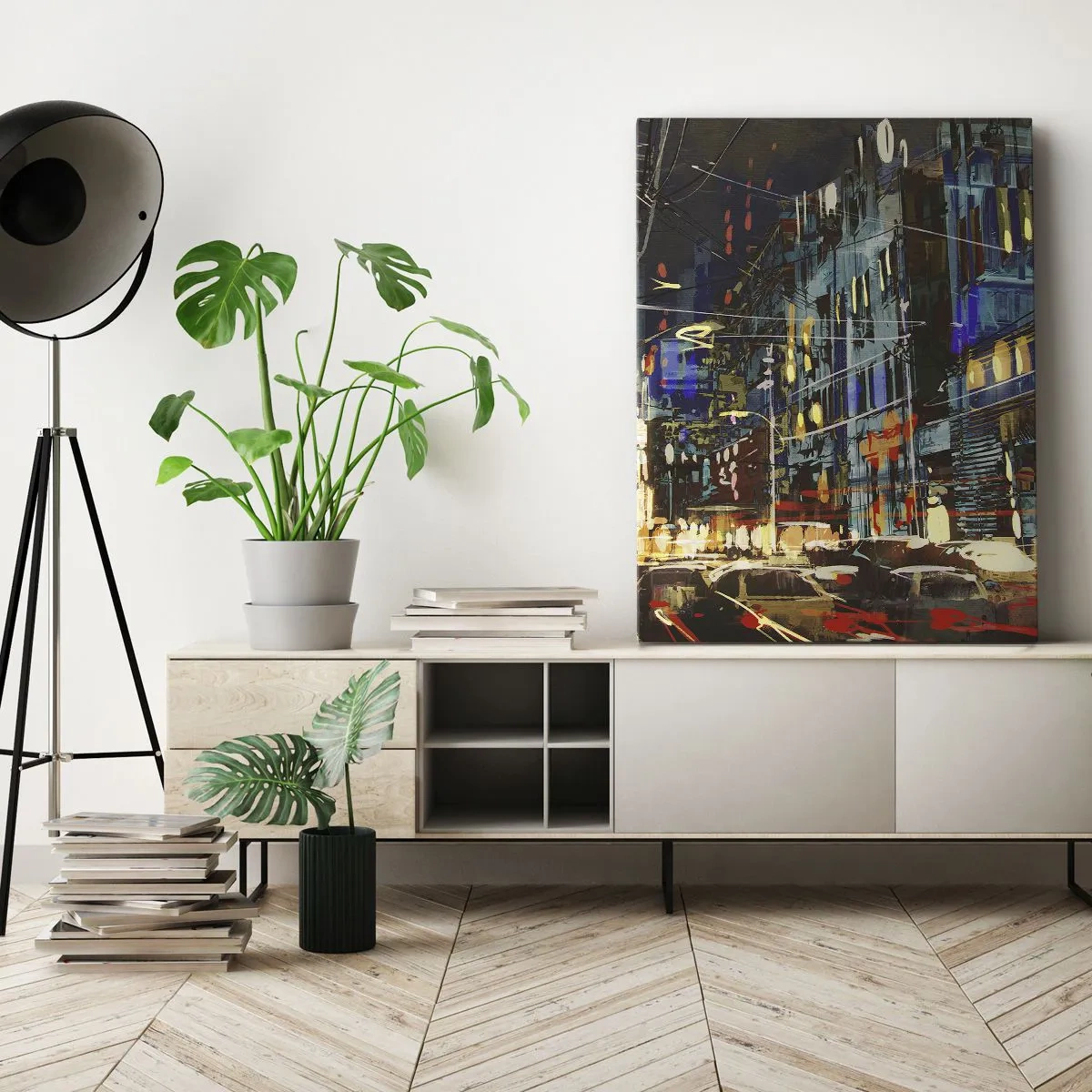 Quadro em tela - O alvoroço da rua à noite - 50x70 cm