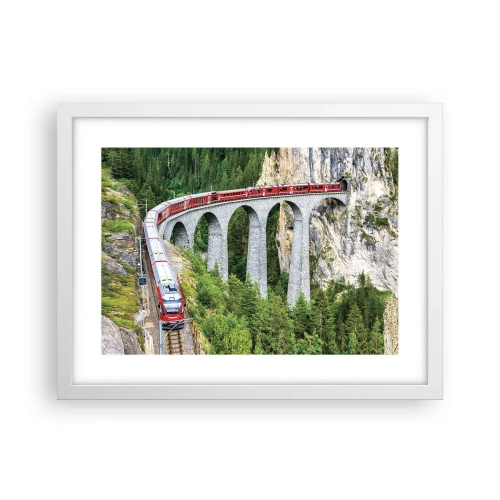 Pôster em moldura branca - Linha férrea com vista para a montanha - 40x30 cm