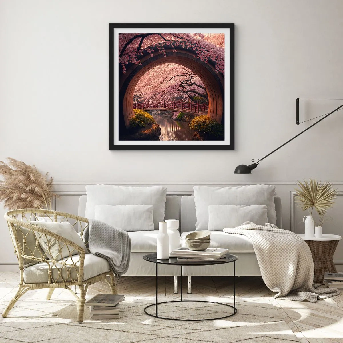 Pôster com moldura preta - Primavera japonesa - 50x50 cm