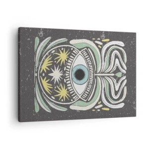 Quadro em tela - Um olho simbólico cercado por padrões abstratos - 70x50cm - Rituais tribais - Decoração de parede moderna para a sala de estar e quarto ARTTOR