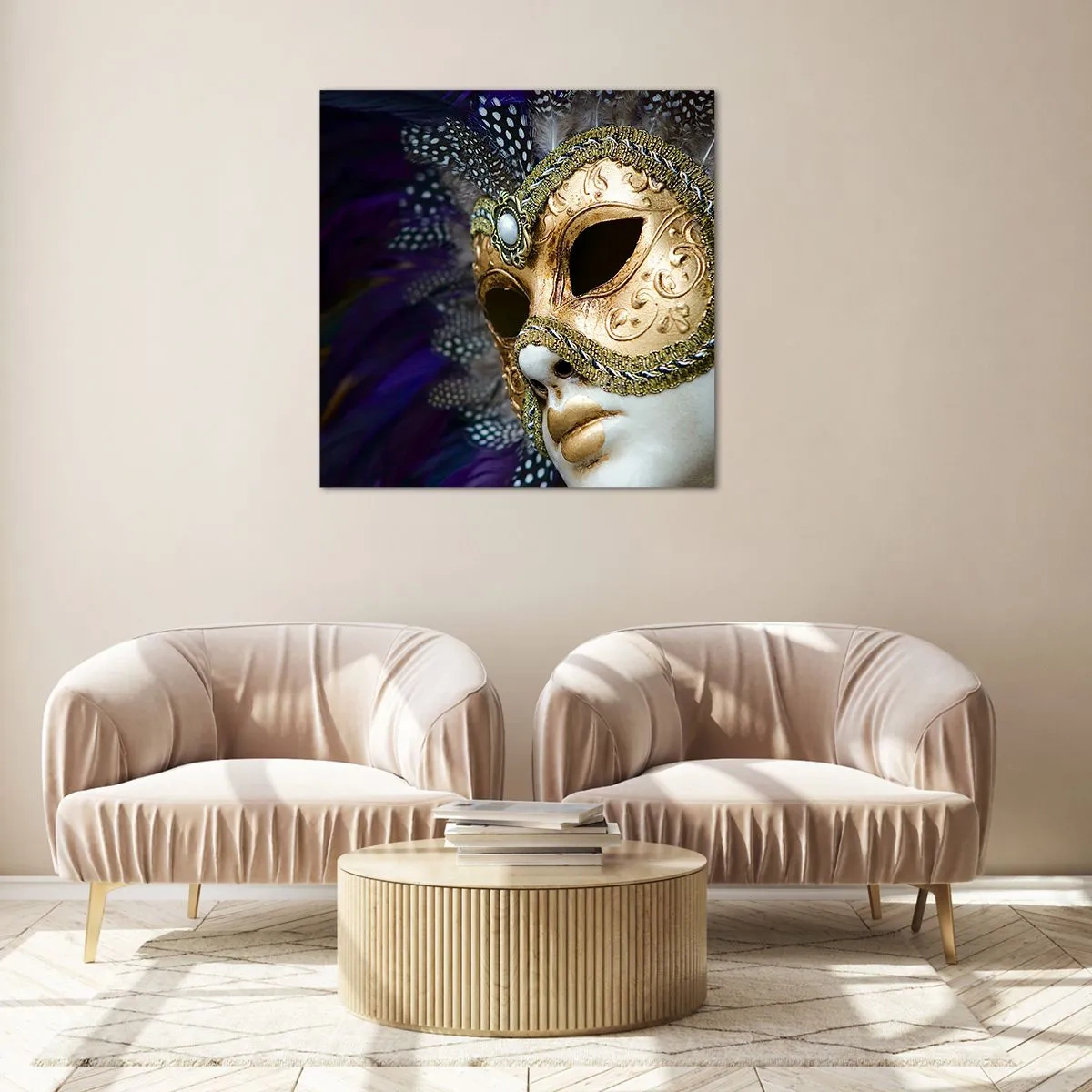 Quadro em vidro - Retrato veneziano em ouro - 50x50 cm