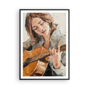 Pôster com moldura preta - Concerto de violão e coração de rapariga - 70x100 cm