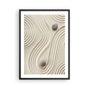 Pôster com moldura preta - Uma composição minimalista de um jardim zen japonês com pedras - 50x70cm - Um toque de calor - Decoração de parede moderna para a sala de estar e quarto ARTTOR