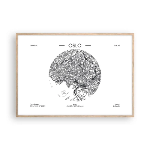 Pôster com moldura de carvalho claro - Anatomia de Oslo - 100x70 cm