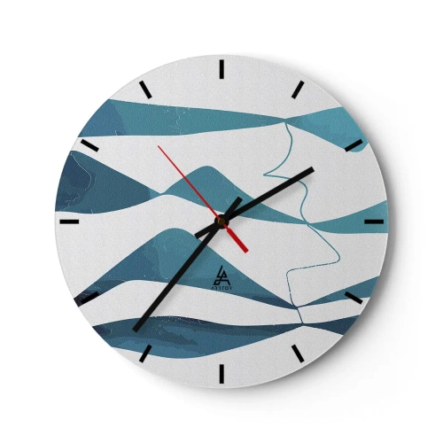 Relógio de parede - Relógio em vidro - Ondas e linhas abstratas sobre fundo branco em tons de turquesa - 30x30cm - Abstração: composto turquesa - Decoração de parede moderna para a sala de estar, cozinha e quarto ARTTOR