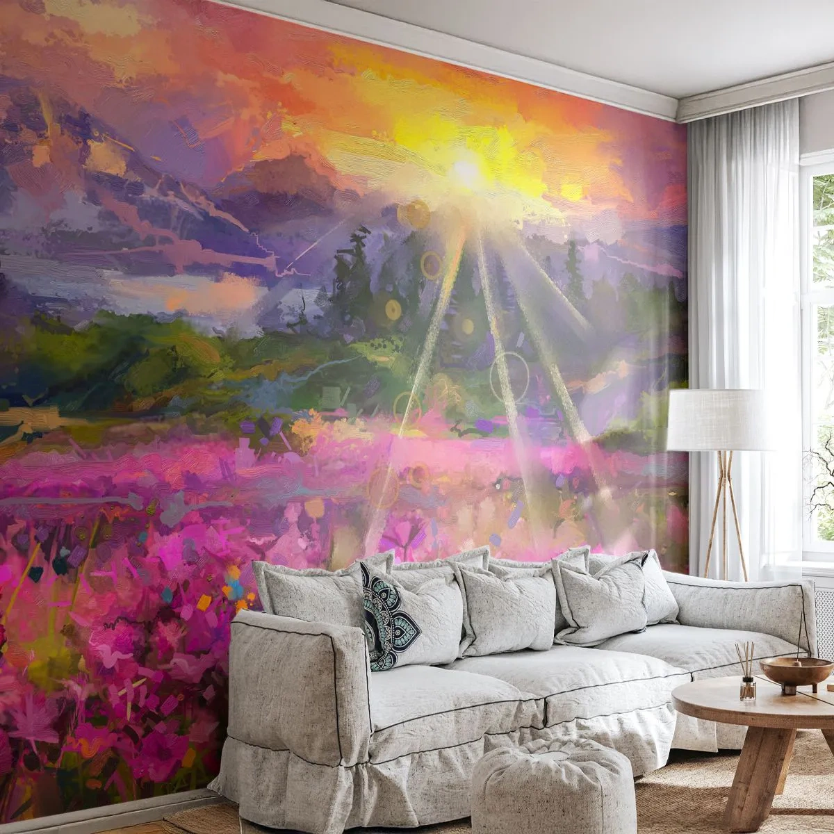 Papel de Parede Autocolante Deluxe Sticker - No vale sob os cuidados do sol - Abstração, Paisagem, Flores - 350x256 cm