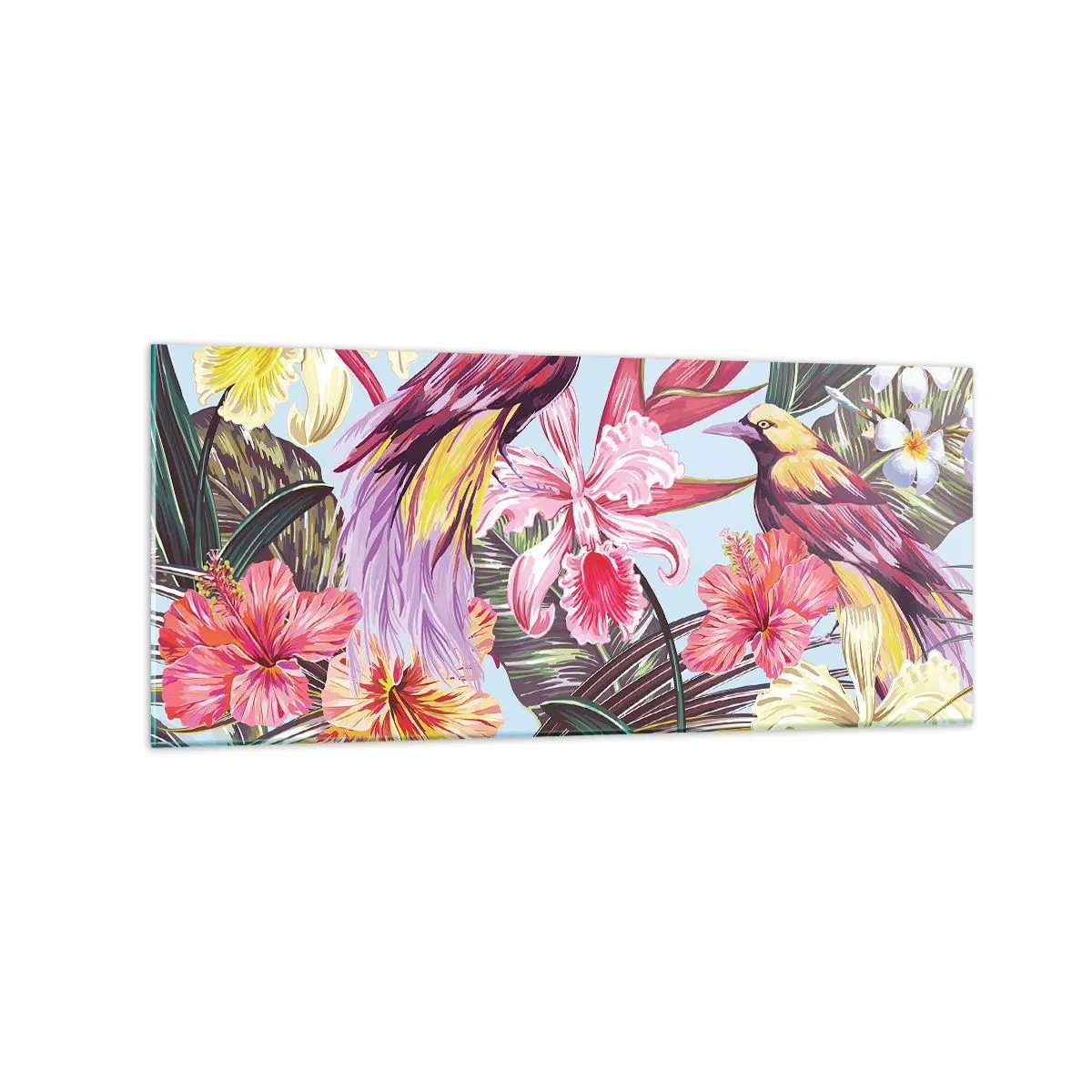 Quadro em vidro - Pétalas e penas - 120x50 cm