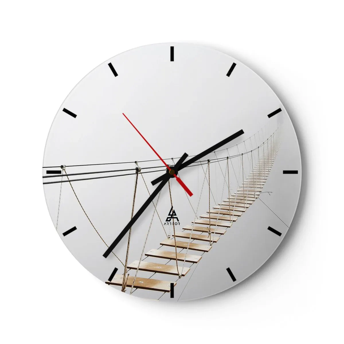 Relógio de parede - Relógio em vidro - Mulher de vestido preto sentada na varanda em preto e branco - 30x30cm - Para onde levará? - Decoração de parede moderna para a sala de estar, cozinha e quarto ARTTOR