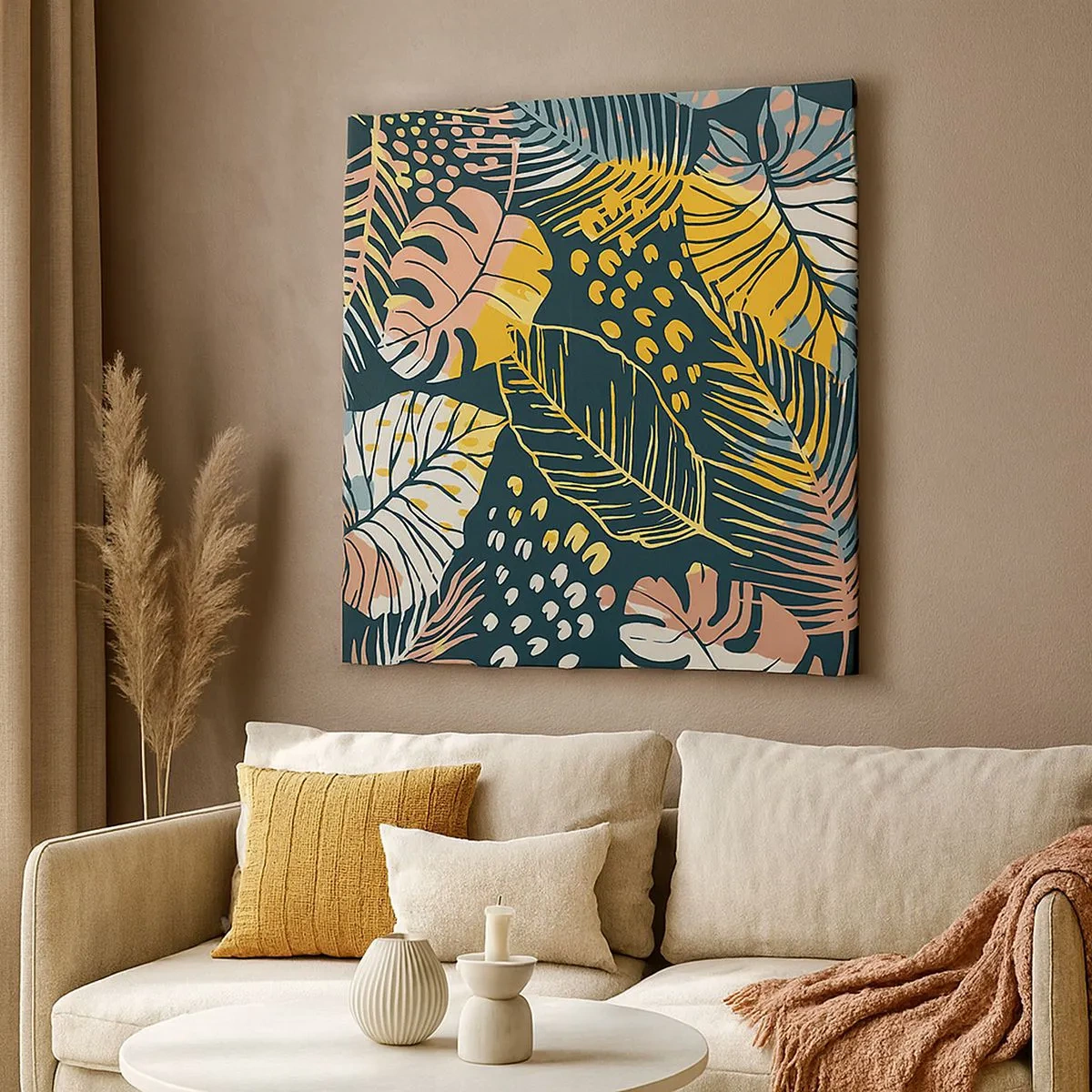 Quadro em tela - Fantasia de folhas - 30x30 cm