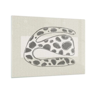 Quadro em vidro - Uma forma orgânica fantasiosa em tons de cinza sobre bege - 70x50cm - Uma criatura estranha - Decoração de parede moderna para a sala de estar e quarto ARTTOR