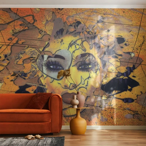 Papel de Parede Premium Sand - Beleza ensolarada - Abstração, Rosto de mulher, Olhos - 300x210 cm