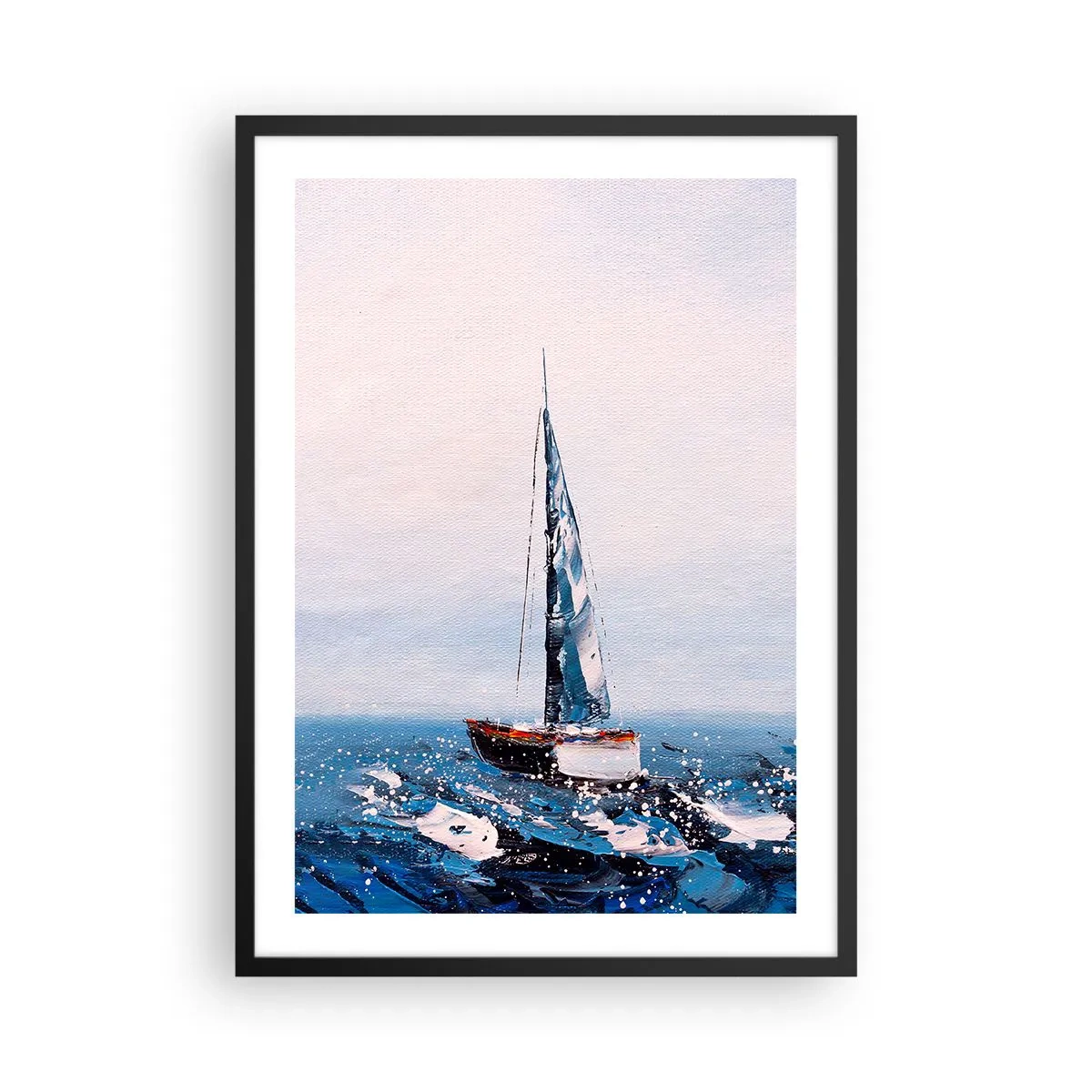 Pôster com moldura preta - Um veleiro em um oceano tempestuoso em estilo pictórico - 50x70cm - Irmandade do vento - Decoração de parede moderna para a sala de estar e quarto ARTTOR