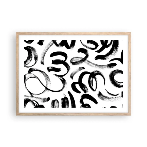 Pôster com moldura de carvalho claro - Preto sobre branco - 70x50 cm
