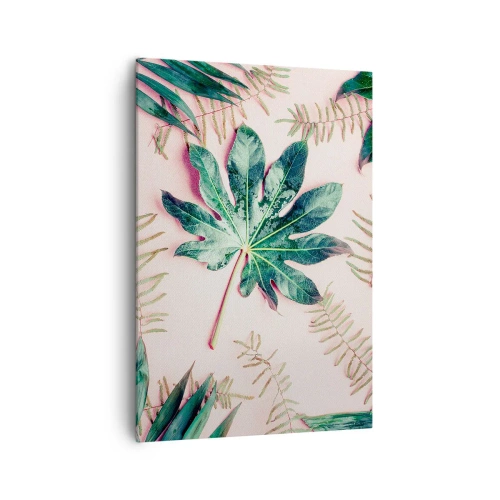 Quadro em tela - Estudo do verde em um fundo rosa - 70x100 cm