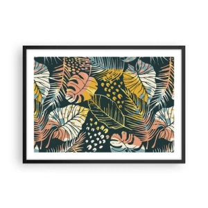 Pôster com moldura preta - Fantasia de folhas - 70x50 cm