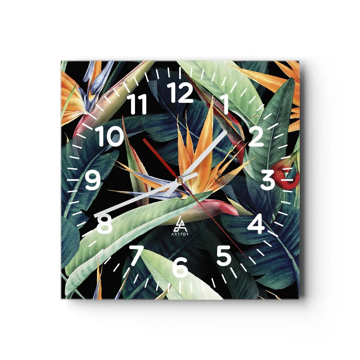 Relógio de parede - Relógio em vidro - Flores ardentes dos trópicos - 40x40 cm