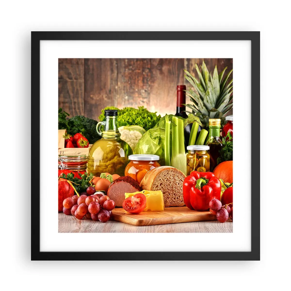 Pôster com moldura preta - Defumados, cozidos, em conserva - 40x40 cm