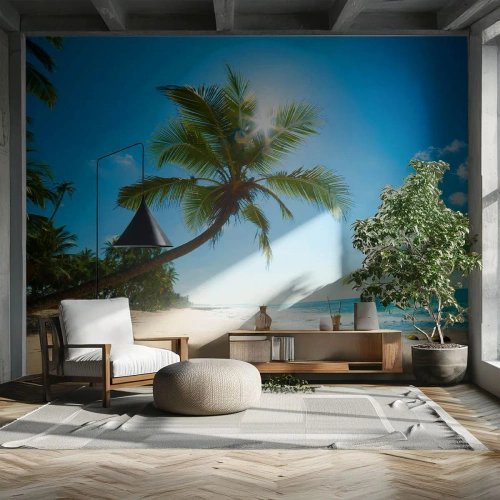 Papel de Parede Premium Canvas - Não mostre a ninguém - Paisagem, Praia, Coqueiro - 100x70 cm