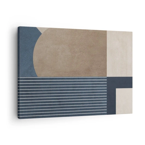 Quadro em tela - Figuras geométricas em tons de bege e azul marinho com linhas - 70x50cm - Uma composição de simplicidade e redondeza - Decoração de parede moderna para a sala de estar e quarto ARTTOR