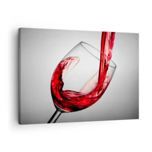 Quadro em tela - Uma taça de vinho tinto sendo servida sobre um fundo claro - 70x50cm - Cor - movimento - som - Decoração de parede moderna para a sala de estar e quarto ARTTOR
