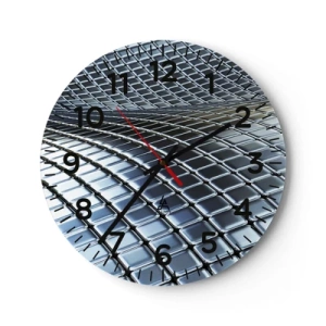 Relógio de parede - Relógio em vidro - Onda de prata metálica - 30x30 cm
