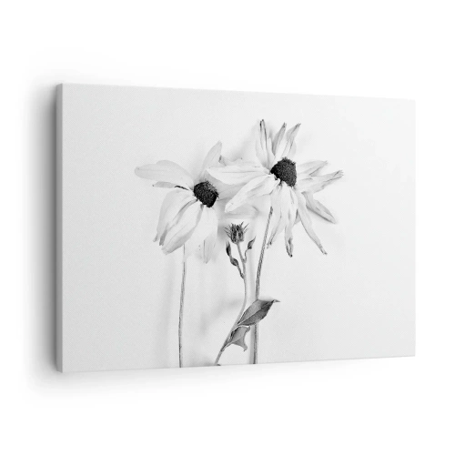 Quadro em tela - Flores pretas e brancas com uma composição sutil - 70x50cm - Ninguém quer estar sozinho - Decoração de parede moderna para a sala de estar e quarto ARTTOR